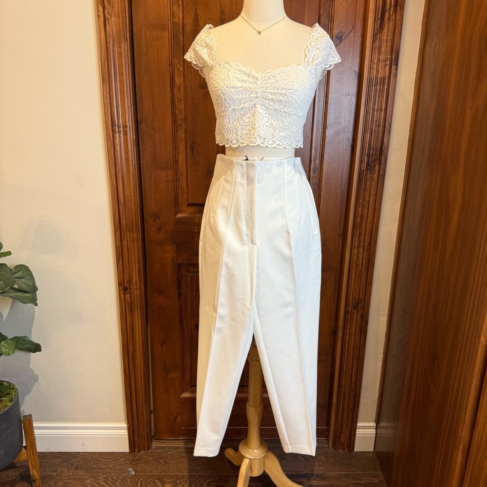 💋Zara White High-Waisted Women's Trousers size M - Picture 8 of 12